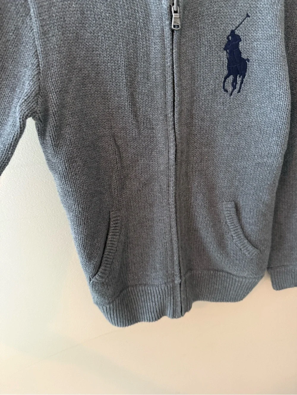 Polo Ralph Lauren big pony gray knit full zip sweater size 7